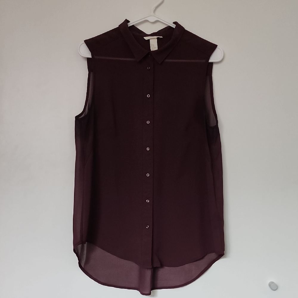 H&M Sheer Sleeveless Burgundy Blouse